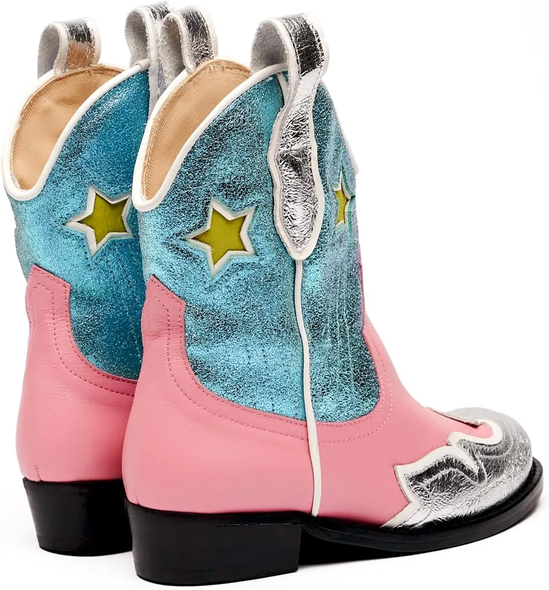 Kids Cowboy Boots Girls Mid Calf Cowgirl Western Boots Round Toe Pull on Splicing Riding Shoes for Little Kid/Big Kid