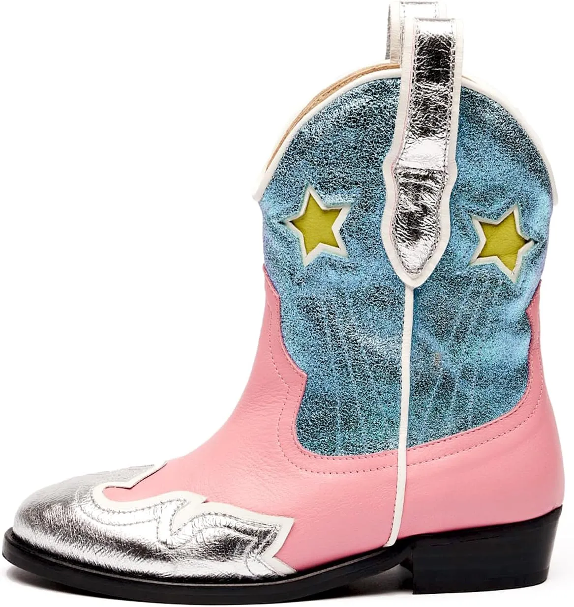 Kids Cowboy Boots Girls Mid Calf Cowgirl Western Boots Round Toe Pull on Splicing Riding Shoes for Little Kid/Big Kid