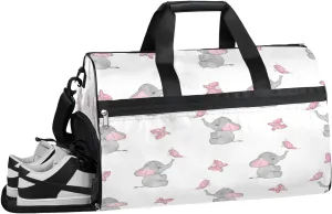 Kids Overnighter Duffel Bags for Boys Girls, Pink Butterfly Elephant Carry-On Size Sports Gym Bag with Shoe Compartments for School Practice or Overnight Travel Weekender Sleepover Tote Bag