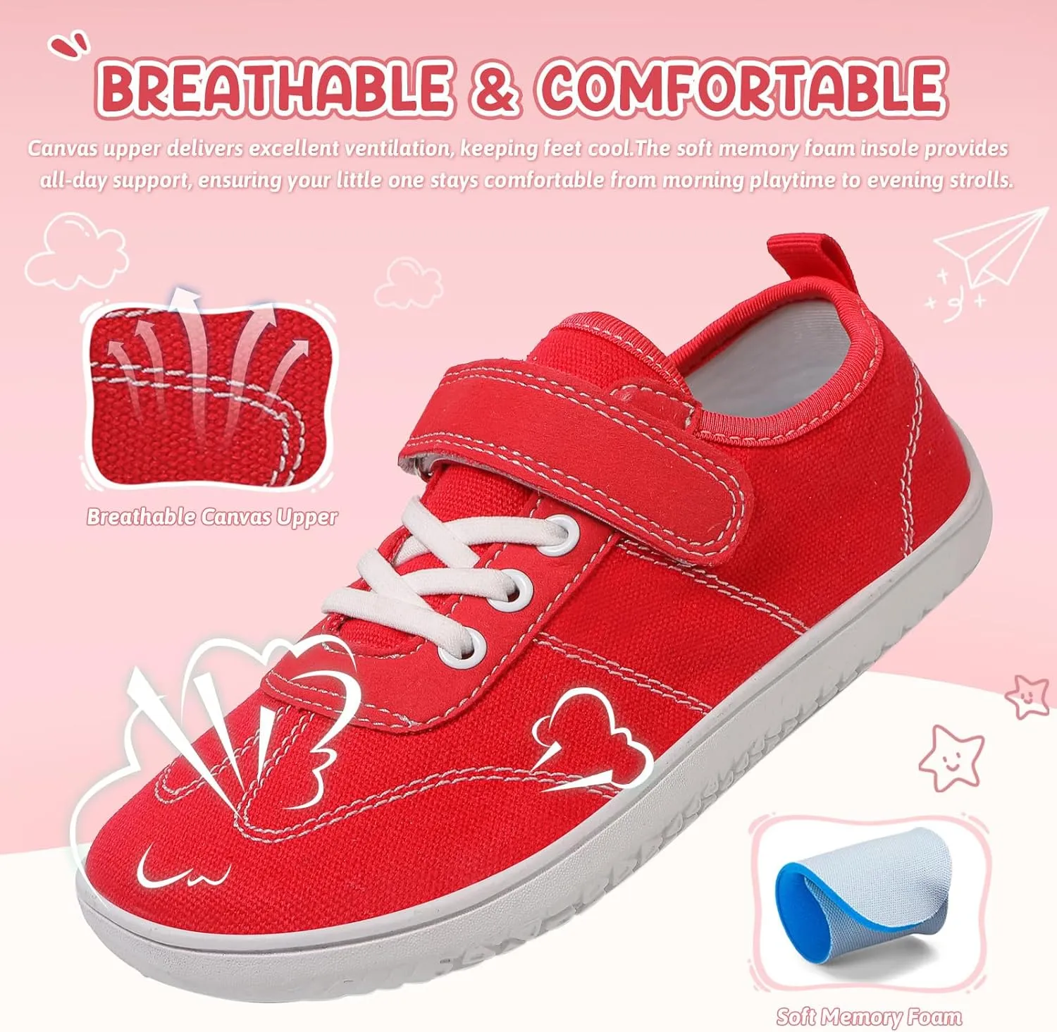 Kids Wide Toe Box Barefoot Shoes Breathable Comfy Summer Canvas Sneakers | Toddler Boys/Girls Zero Drop Minimalist Outdoor Activities Walking Running Shoe