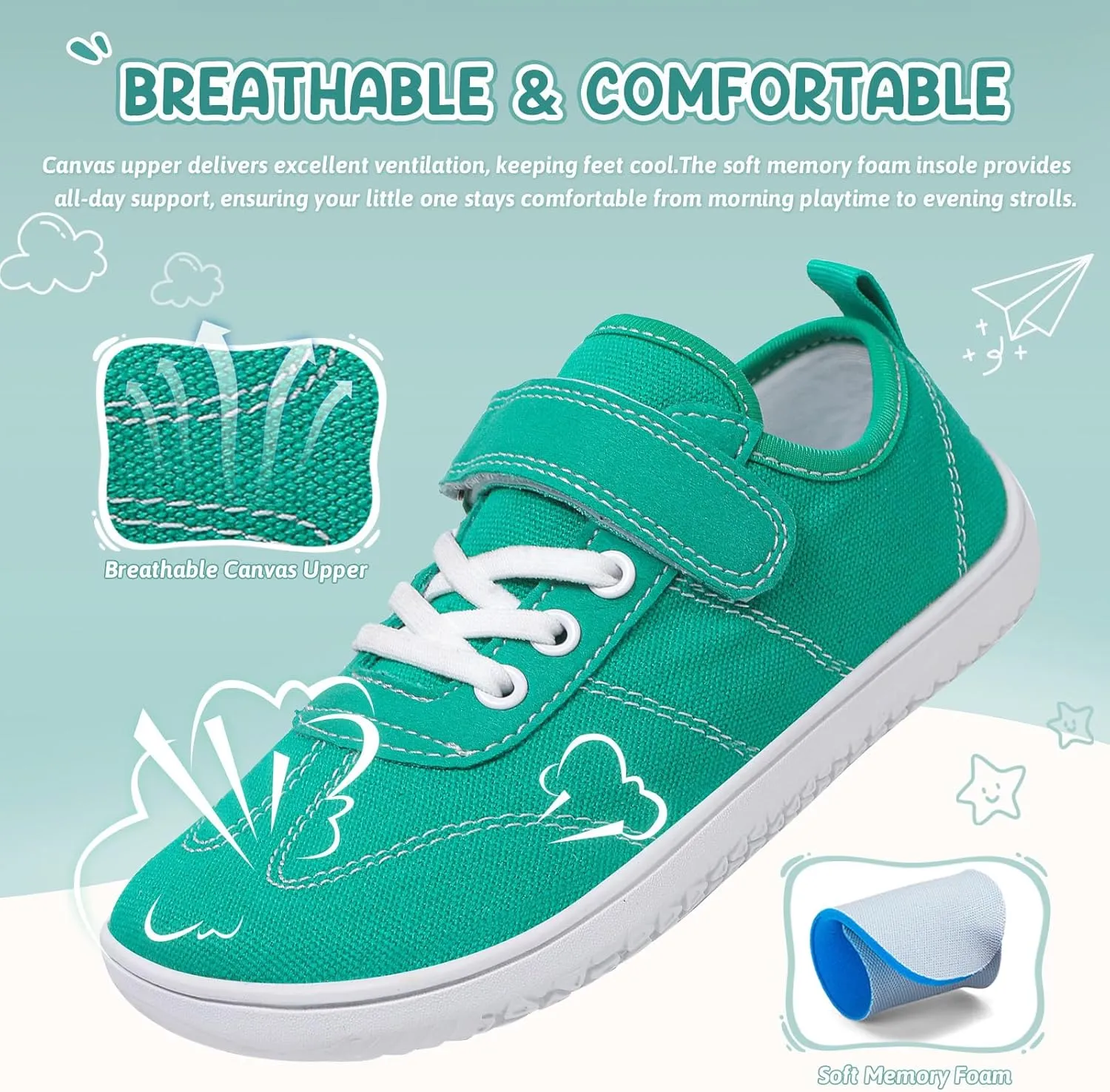 Kids Wide Toe Box Barefoot Shoes Breathable Comfy Summer Canvas Sneakers | Toddler Boys/Girls Zero Drop Minimalist Outdoor Activities Walking Running Shoe