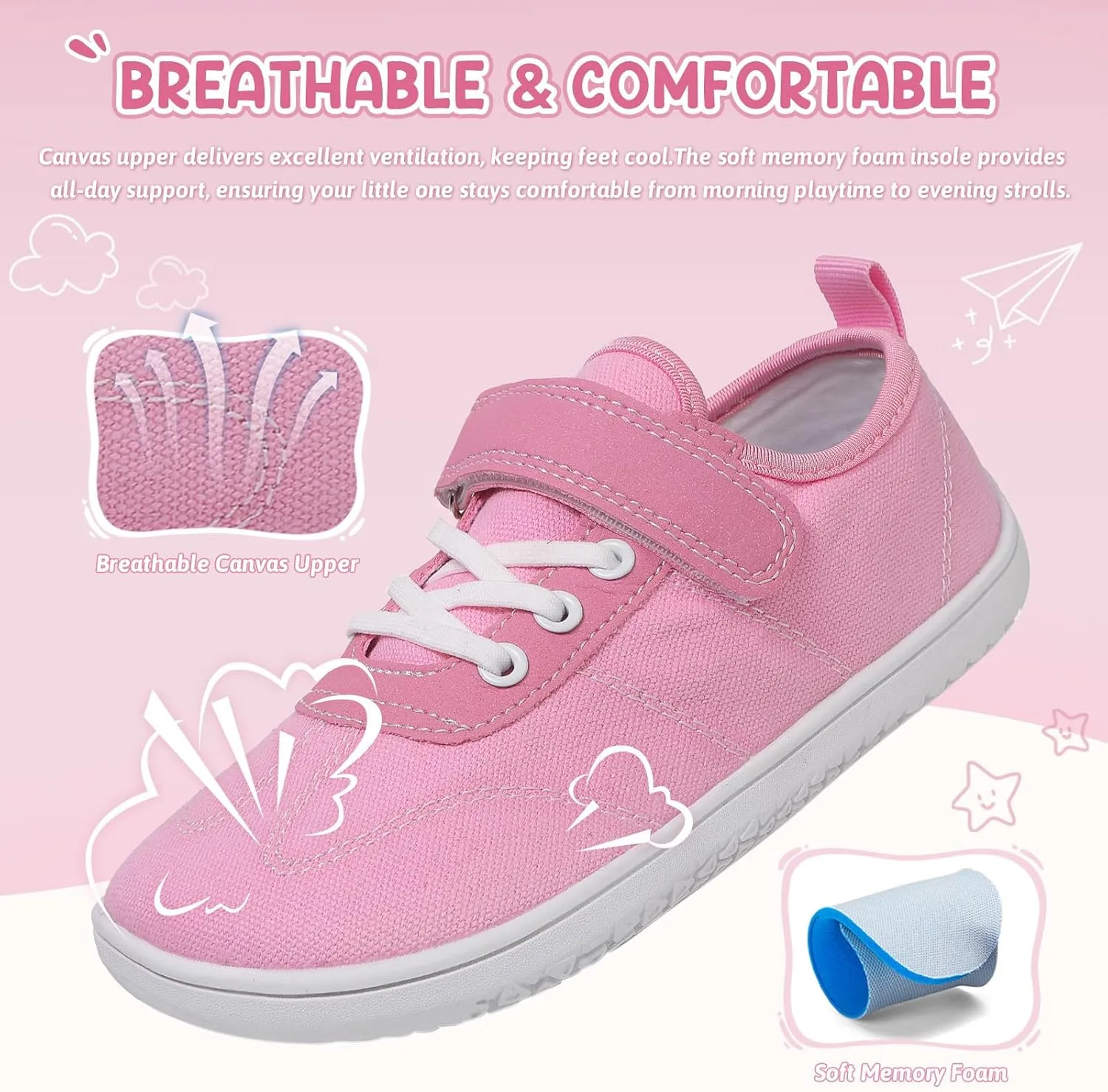 Kids Wide Toe Box Barefoot Shoes Breathable Comfy Summer Canvas Sneakers | Toddler Boys/Girls Zero Drop Minimalist Outdoor Activities Walking Running Shoe