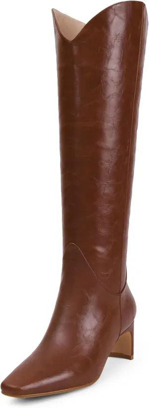 Knee High Boots for Women Square Toe and 2 IN Block Low Heel Boots Womens Fashion Long Boots