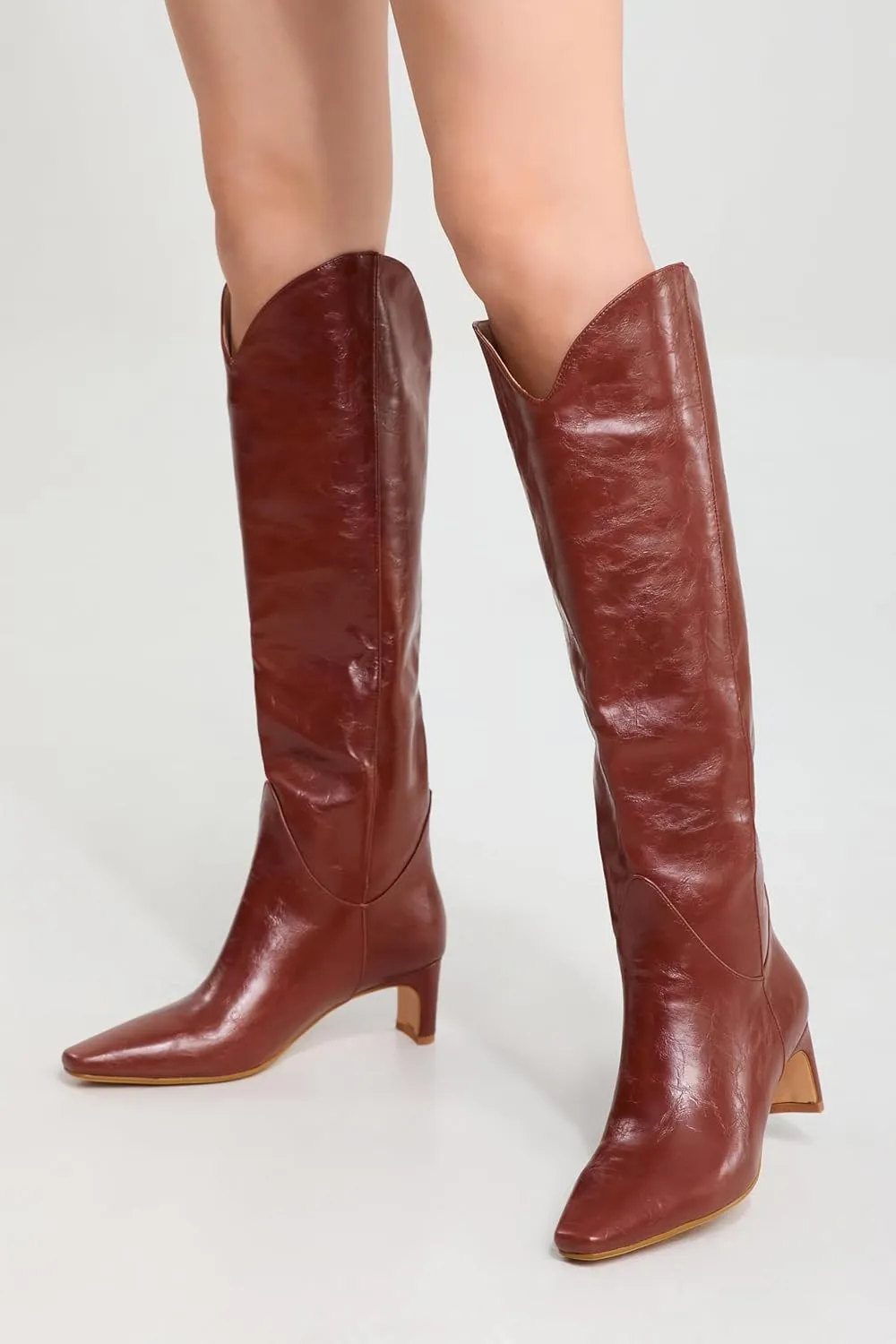 Knee High Boots for Women Square Toe and 2 IN Block Low Heel Boots Womens Fashion Long Boots
