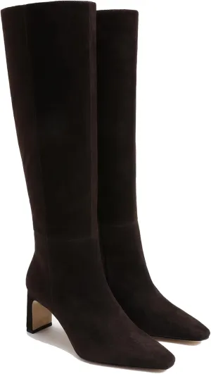 Knee High Boots for Women Square Toe Chunky Heeled Wide Calf Boots with Side Zipper Fall Dress Elastic Tall Boots