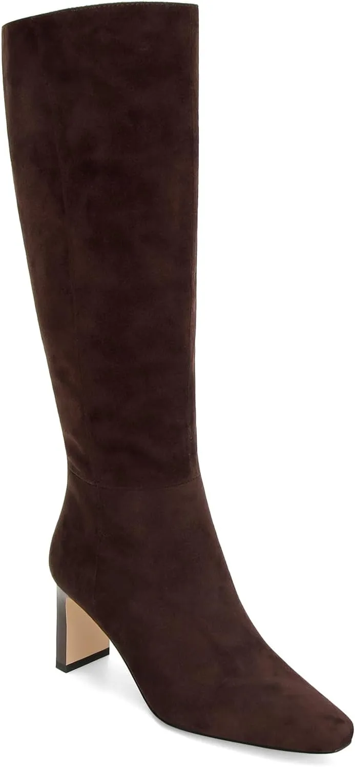Knee High Boots for Women Square Toe Chunky Heeled Wide Calf Boots with Side Zipper Fall Dress Elastic Tall Boots