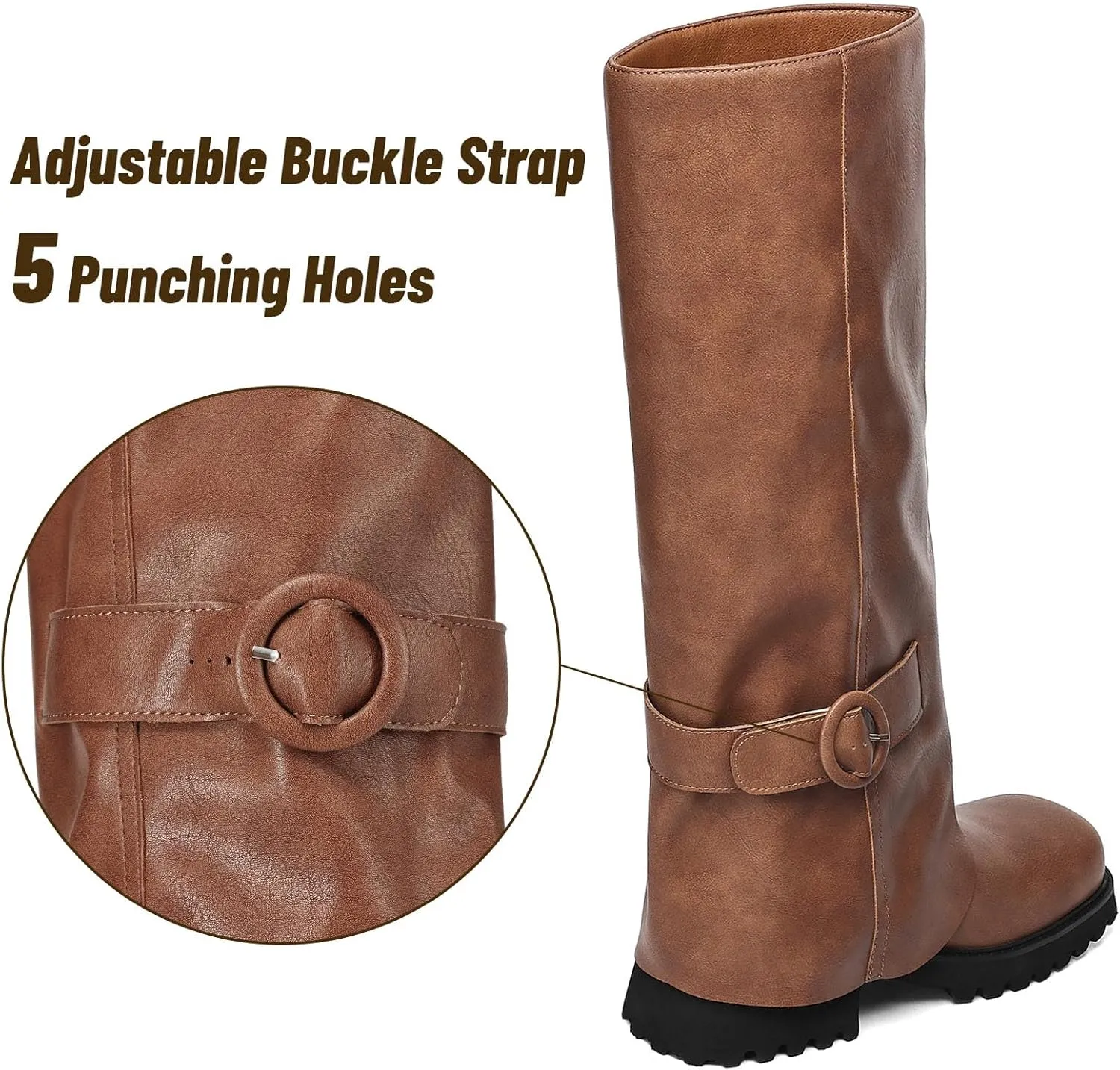 Knee High Boots Women Platform Knee High Boots for Women Square Toe Fold Over Dress Long Tall Boots