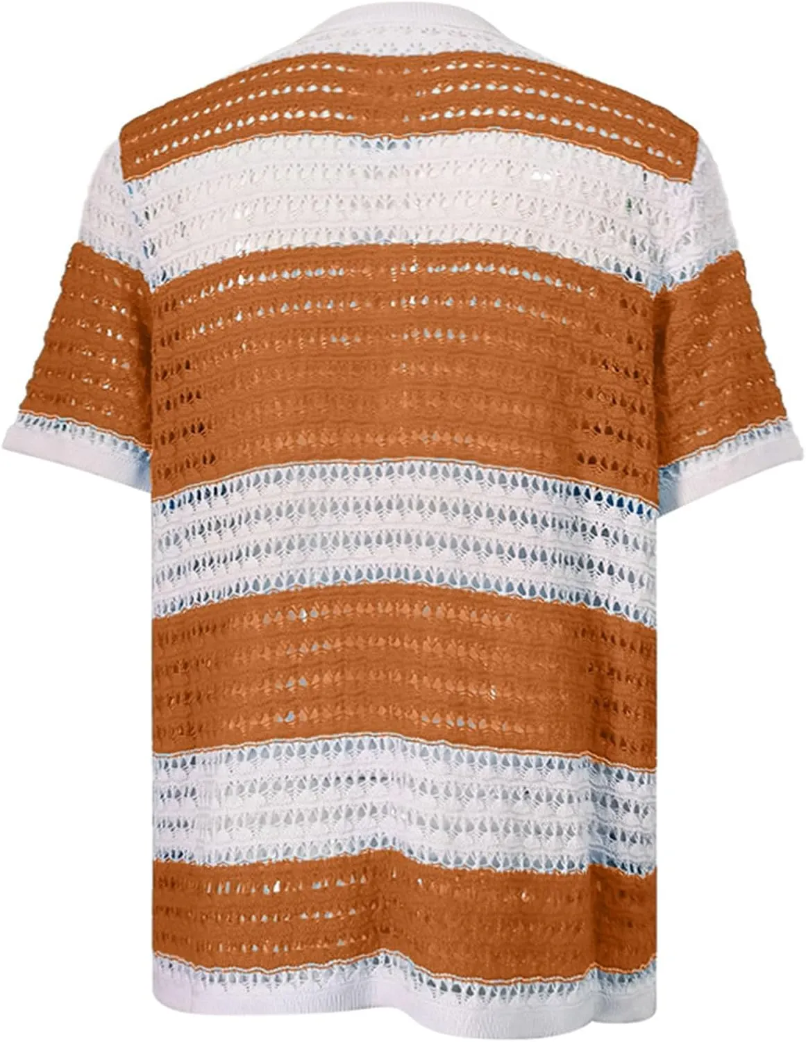 Knitted Button Down Shirt for Men Hollow Out Short Sleeve Lapel Collar Vintage Polo Shirts Summer Casual Beach Tops