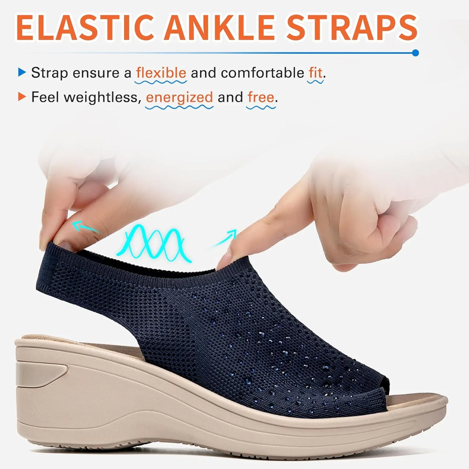 KOIMED Women's Comfortable Platform Walking Sandals With Memory Foam Open Toe Lightweight Breathable Soft Mesh Washable For Summer Travel Casual Beach Outdoor Sport