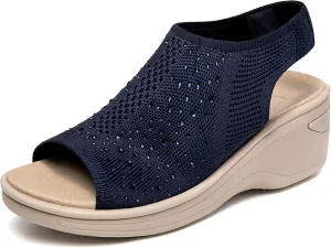 KOIMED Women's Comfortable Platform Walking Sandals With Memory Foam Open Toe Lightweight Breathable Soft Mesh Washable For Summer Travel Casual Beach Outdoor Sport