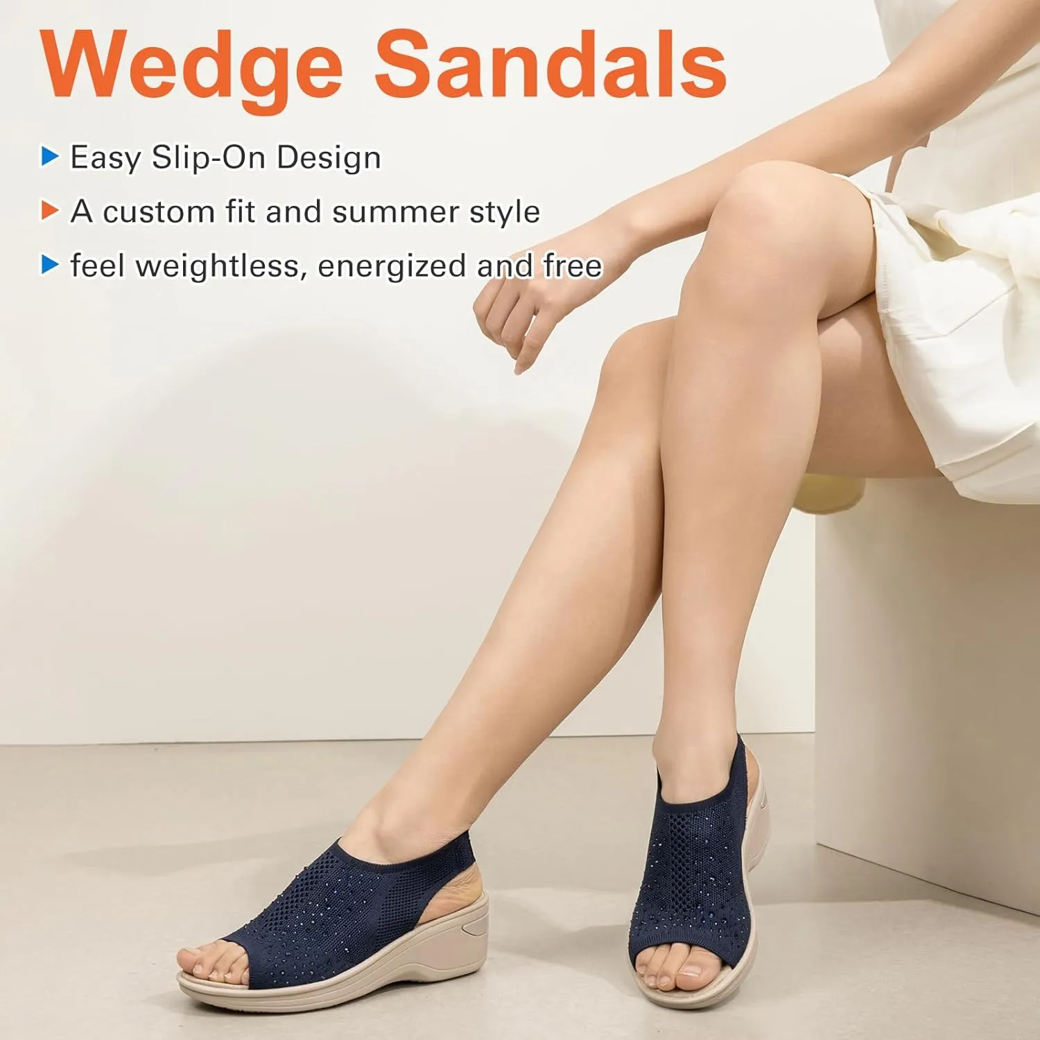 KOIMED Women's Comfortable Platform Walking Sandals With Memory Foam Open Toe Lightweight Breathable Soft Mesh Washable For Summer Travel Casual Beach Outdoor Sport