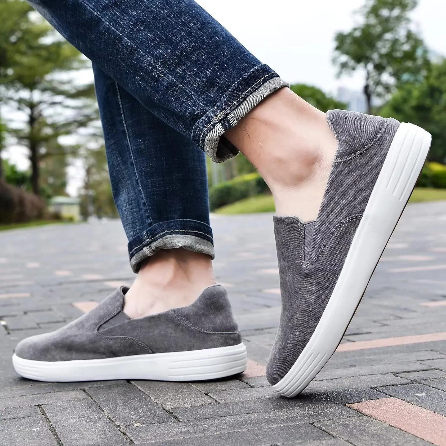 konhill Slip on Sneaker for Men- Casual Knit Boat Loafers Walking Shoes Driving Work Memory Skate Foam Shoes