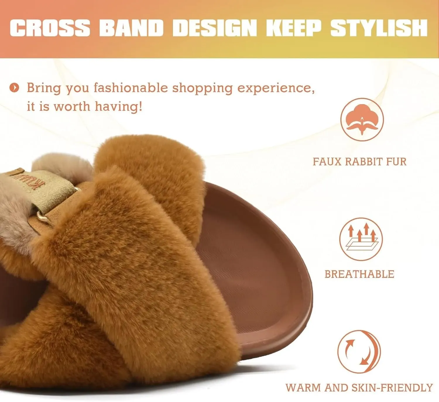 KuaiLu Womens Fuzzy Criss Cross Band Platform Slippers Arch Support Furry Faux Fur Ladies Open Toe Cozy Soft Plush Fleece Comfy House Shoes Sandals