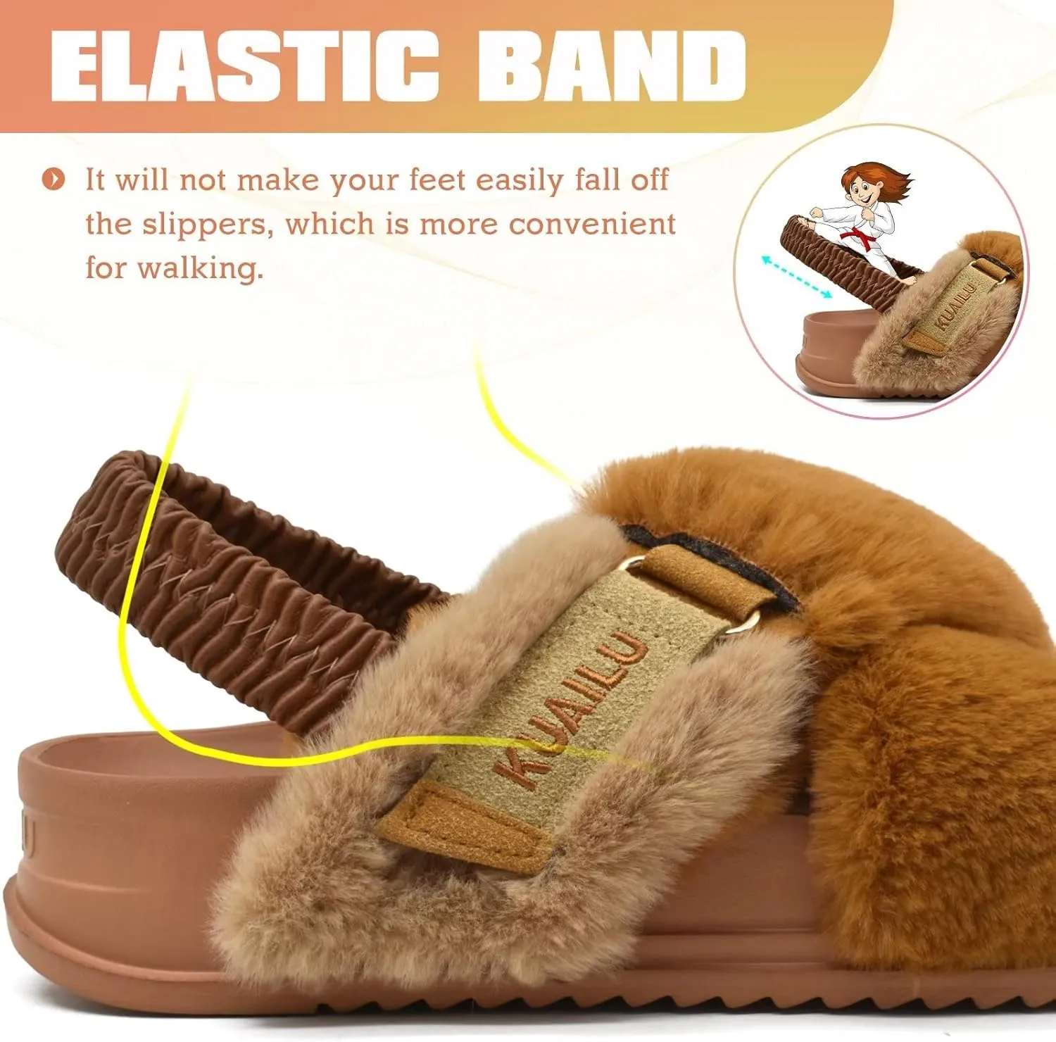 KuaiLu Womens Fuzzy Criss Cross Band Platform Slippers Arch Support Furry Faux Fur Ladies Open Toe Cozy Soft Plush Fleece Comfy House Shoes Sandals