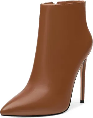 KUOARN Heeled Ankle Boots for Women Pointed Toe Stiletto High Heel 4.7 Inch Booties with Zipper Sexy Evening Party Dating Fall Shoes
