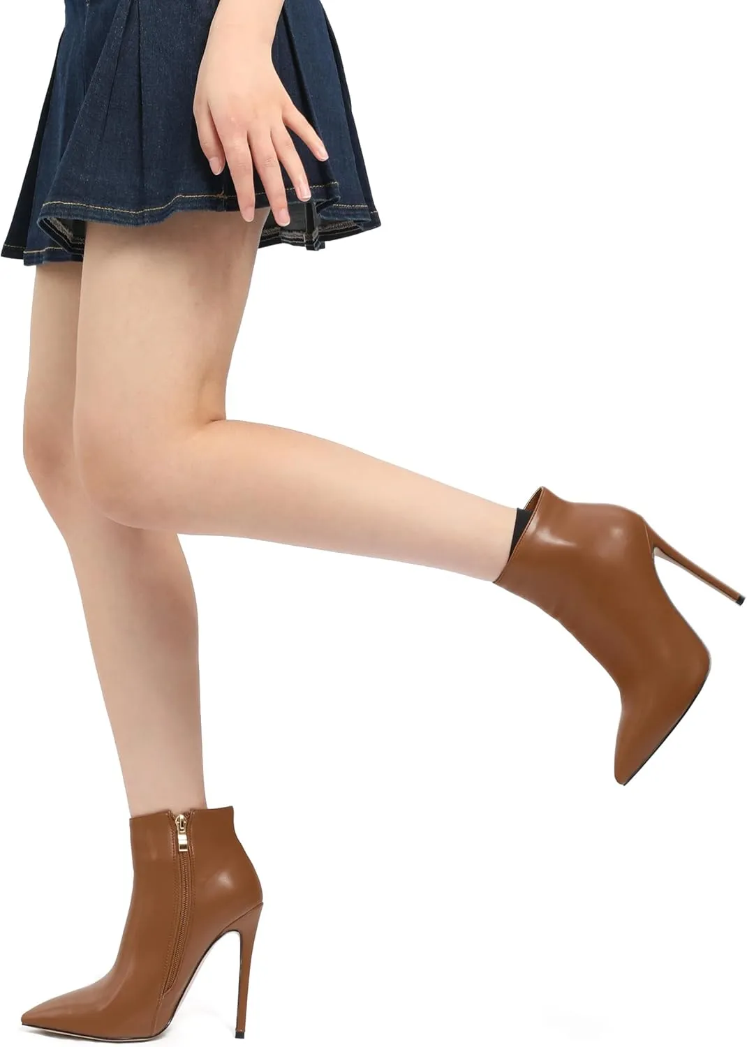 KUOARN Heeled Ankle Boots for Women Pointed Toe Stiletto High Heel 4.7 Inch Booties with Zipper Sexy Evening Party Dating Fall Shoes