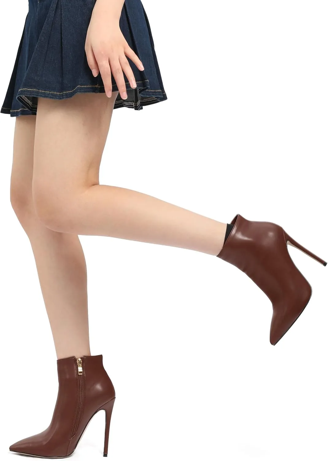 KUOARN Heeled Ankle Boots for Women Pointed Toe Stiletto High Heel 4.7 Inch Booties with Zipper Sexy Evening Party Dating Fall Shoes
