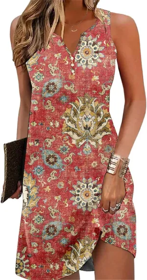 Ladlop Summer Dresses for Women 2025 Beach Loose Casual A Line Dress Sleeveless V-Neck Sundress with Pockets