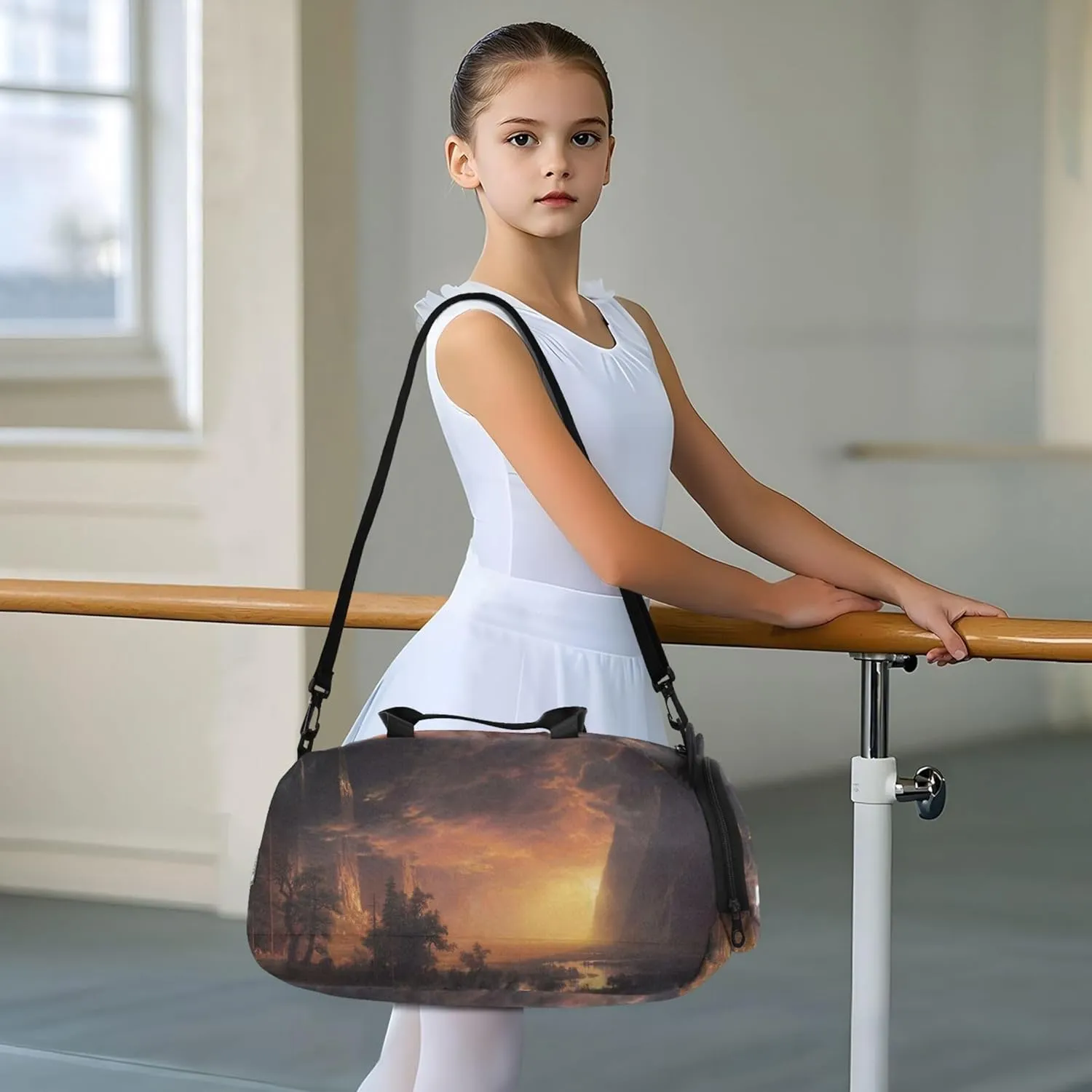 Landscape Bierstadt Albert Sunset Yosemite Valley Girls Tote Duffle Bags Travel Weekend Duffel Overnight Carry on Duffel Bag Boys Dance Kids Luggage