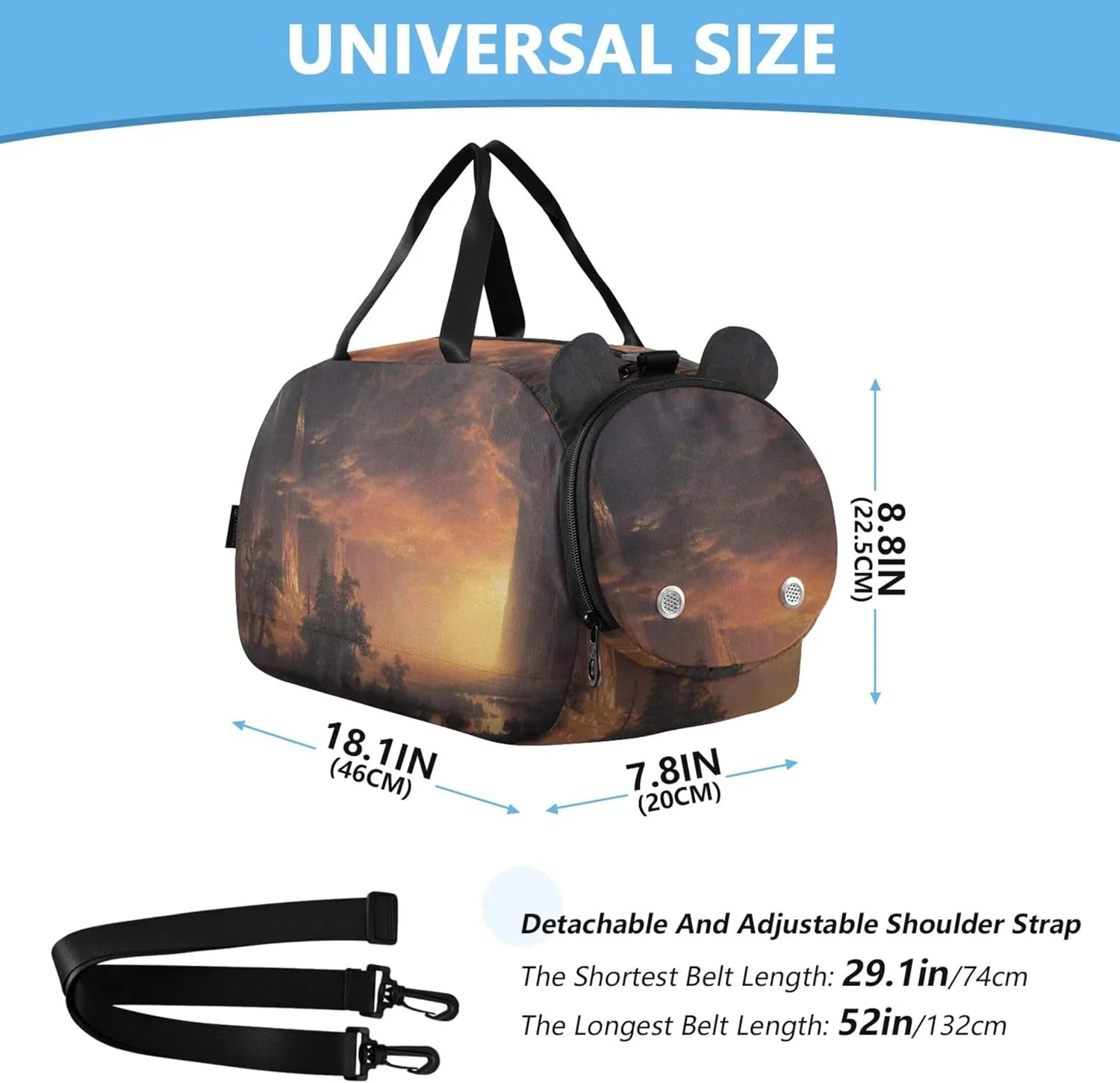 Landscape Bierstadt Albert Sunset Yosemite Valley Girls Tote Duffle Bags Travel Weekend Duffel Overnight Carry on Duffel Bag Boys Dance Kids Luggage