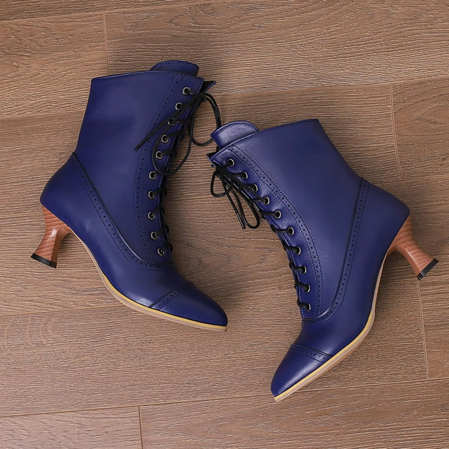 LanreyTaley Victorian Boots for Women Vintage Granny Boots Renaissance Ankle Boots Low Heel Lace Up Booties with Zipper