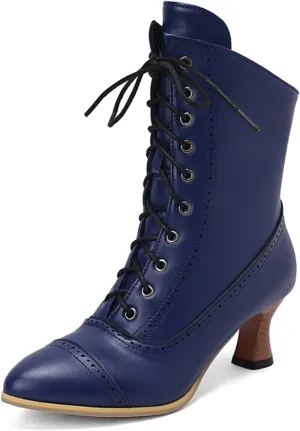 LanreyTaley Victorian Boots for Women Vintage Granny Boots Renaissance Ankle Boots Low Heel Lace Up Booties with Zipper