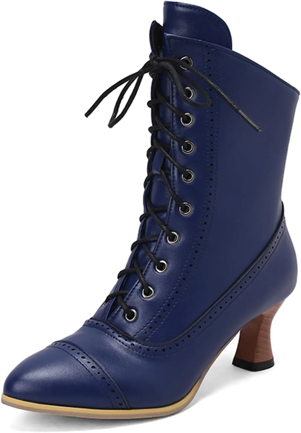 LanreyTaley Victorian Boots for Women Vintage Granny Boots Renaissance Ankle Boots Low Heel Lace Up Booties with Zipper