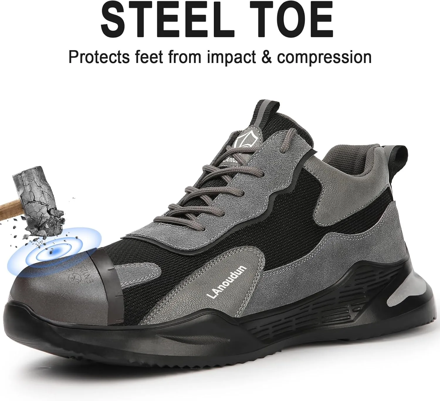 LAoutun Steel Toe Shoes for Men Women Comfortable Lightweight Work Safety Shoes for Men Women Puncture Proof Indestructible Sneakers Construction Work Utility Sneakers