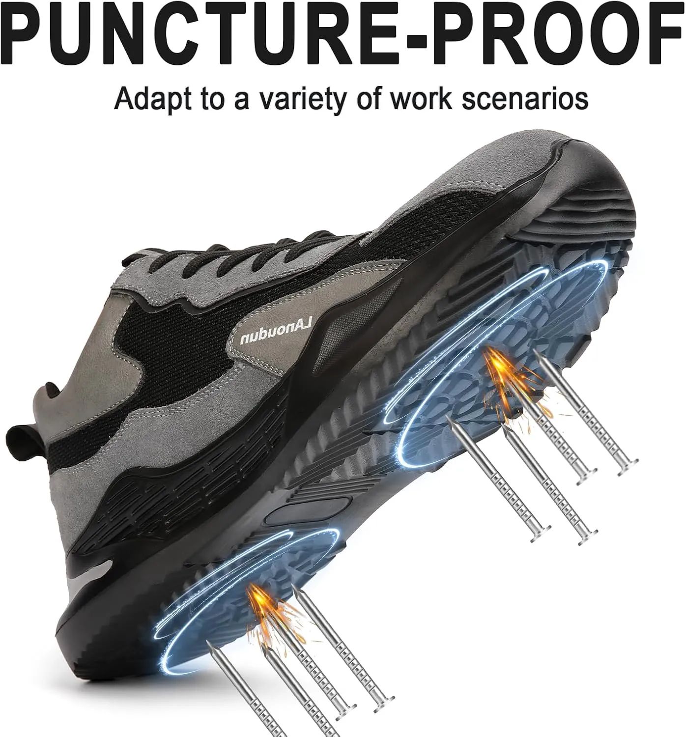 LAoutun Steel Toe Shoes for Men Women Comfortable Lightweight Work Safety Shoes for Men Women Puncture Proof Indestructible Sneakers Construction Work Utility Sneakers