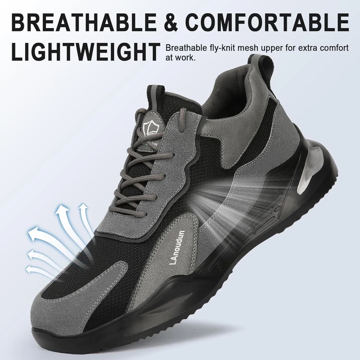 LAoutun Steel Toe Shoes for Men Women Comfortable Lightweight Work Safety Shoes for Men Women Puncture Proof Indestructible Sneakers Construction Work Utility Sneakers
