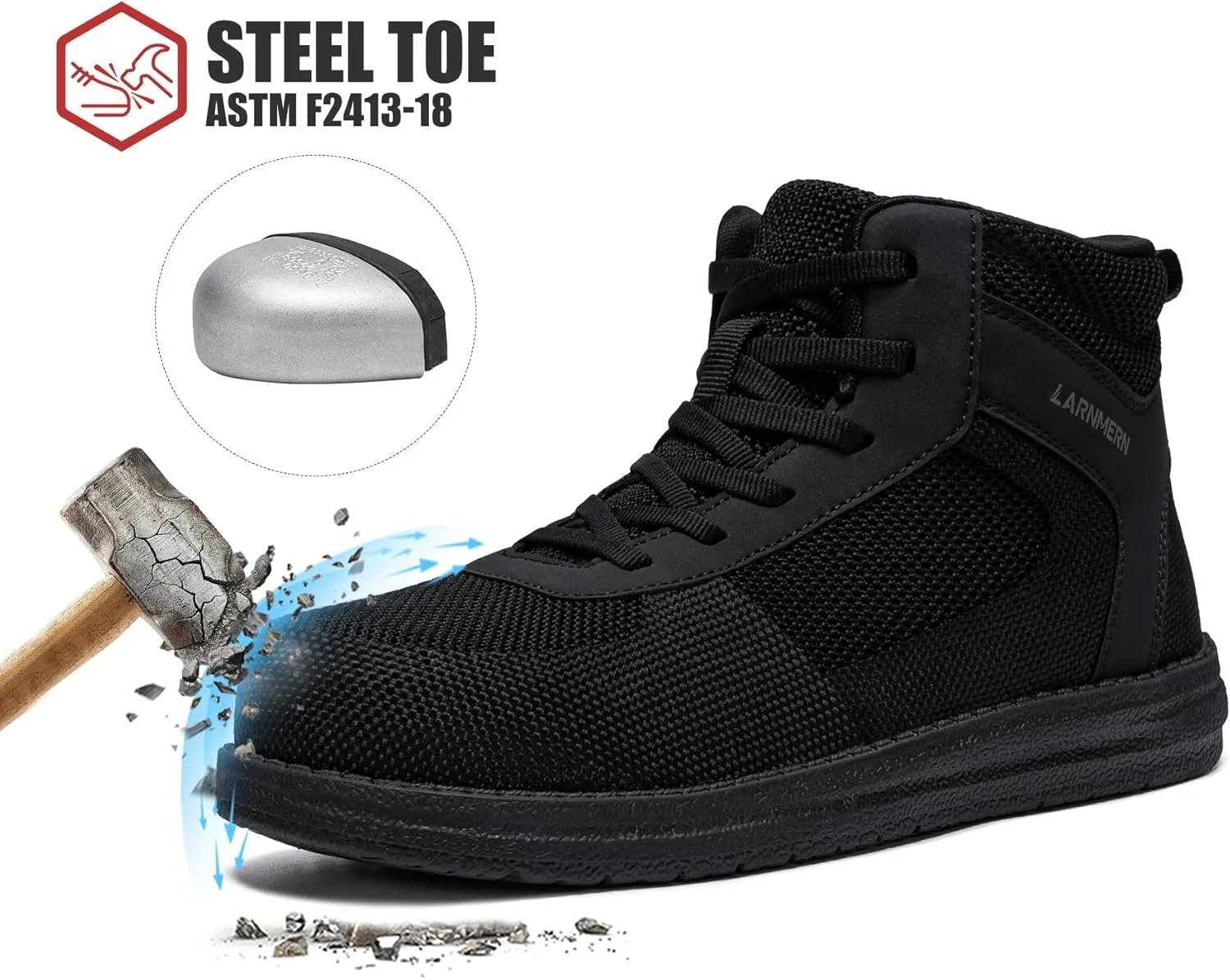 LARNMERN Steel Toe Boots Men, Non Slip Work Puncture Proof Safety Boot, Industrial Construction Comfortable Outdoor Hiking Military Tactical Shoes