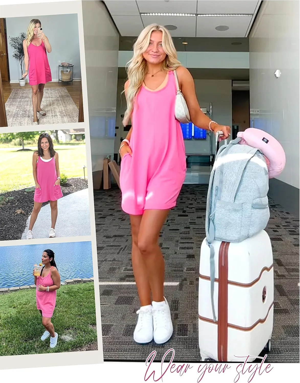 Lentta Womens Athletic Sleeveless Mini Dress with Built-in Shorts V Neck Spaghetti Strap Sundress