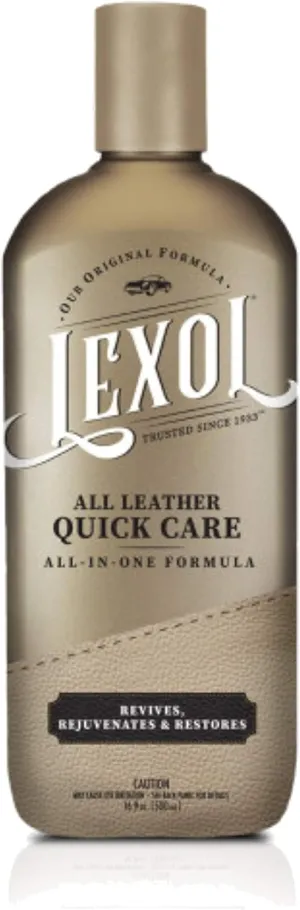 Lexol All Leather Quick Care All-in-One Leather Cleaner and Conditioner for Car Seats and Interiors, Couches and Furniture, Shoes and Boots, Bags and Jackets, Baseball Gloves and Saddles, 16.9 oz