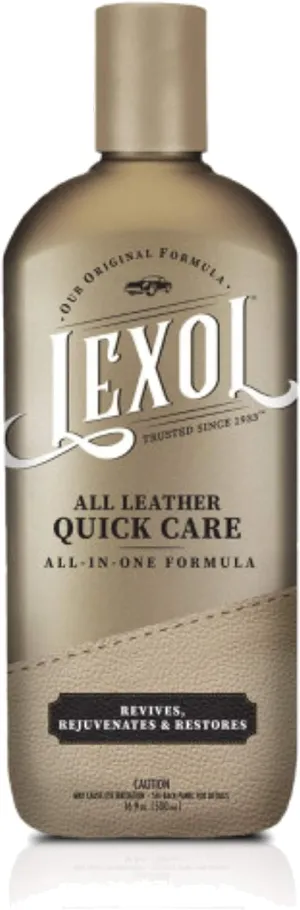 Lexol All Leather Quick Care All-in-One Leather Cleaner and Conditioner for Car Seats and Interiors, Couches and Furniture, Shoes and Boots, Bags and Jackets, Baseball Gloves and Saddles, 16.9 oz