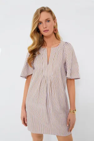 Lilac Stripe Seersucker Finley Flutter Sleeve Dress