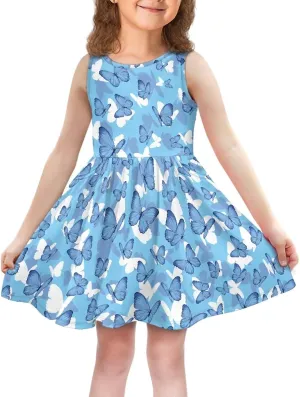 Little Girl Sleeveless Dress Comfy Sundress with Pockets for Kids Girls 4-14 Years Old