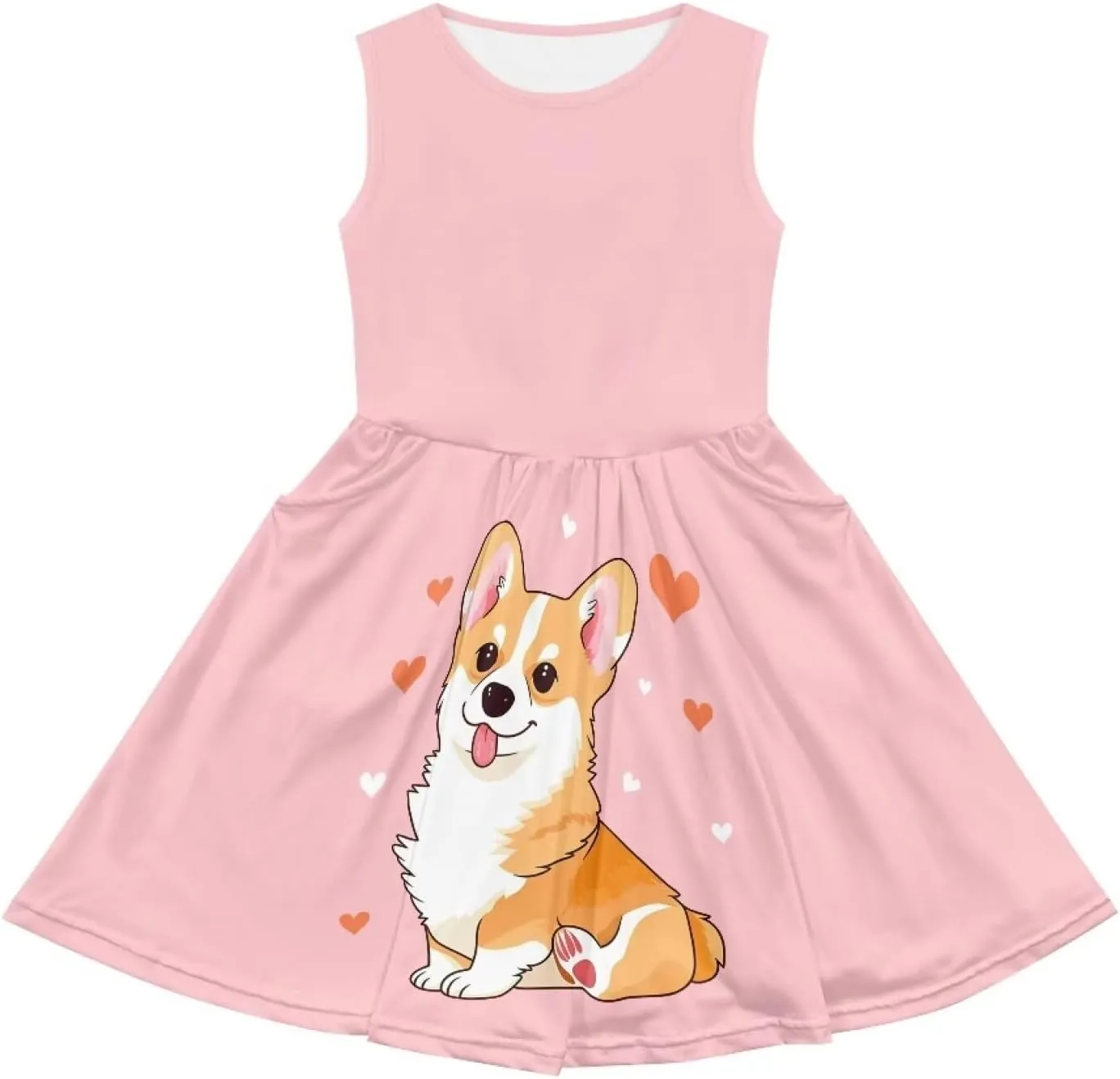 Little Girl Sleeveless Dress Comfy Sundress with Pockets for Kids Girls 4-14 Years Old