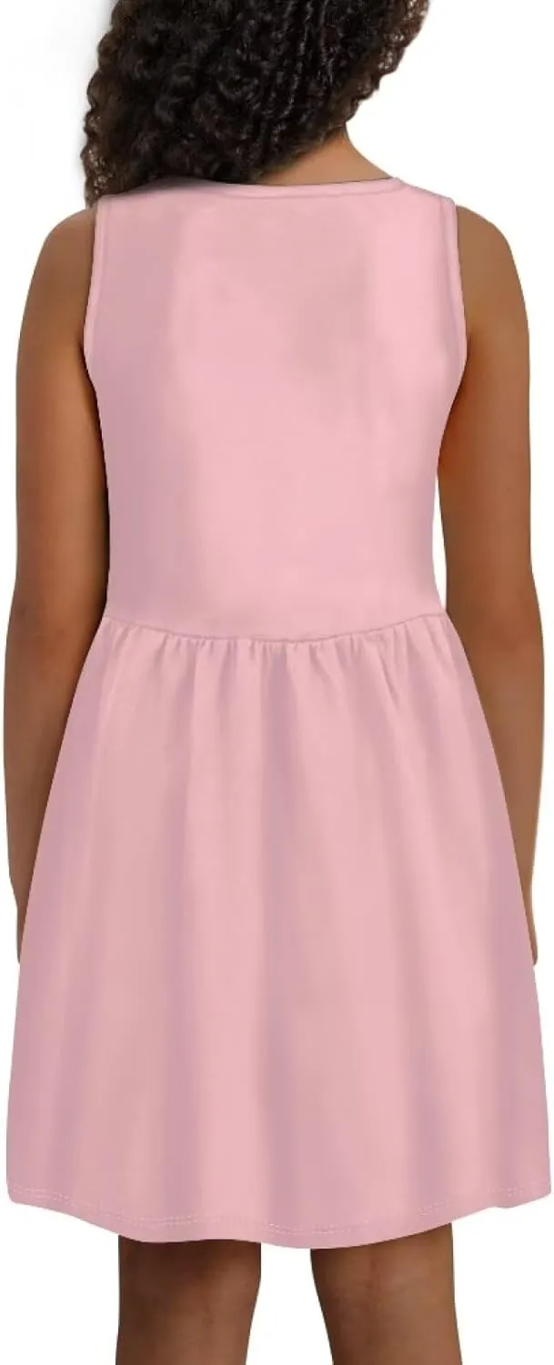 Little Girl Sleeveless Dress Comfy Sundress with Pockets for Kids Girls 4-14 Years Old