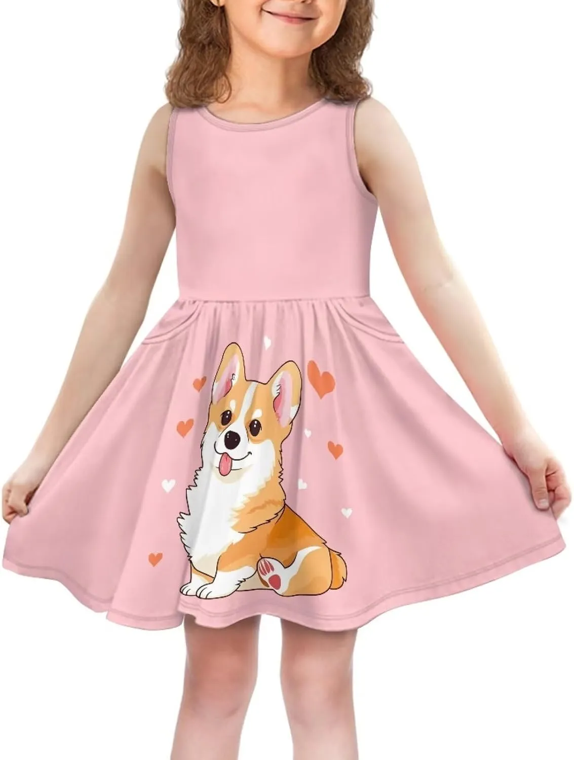Little Girl Sleeveless Dress Comfy Sundress with Pockets for Kids Girls 4-14 Years Old