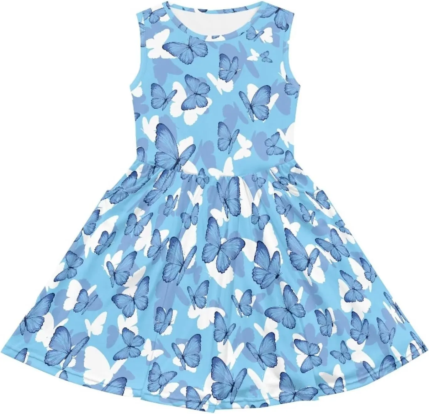 Little Girl Sleeveless Dress Comfy Sundress with Pockets for Kids Girls 4-14 Years Old