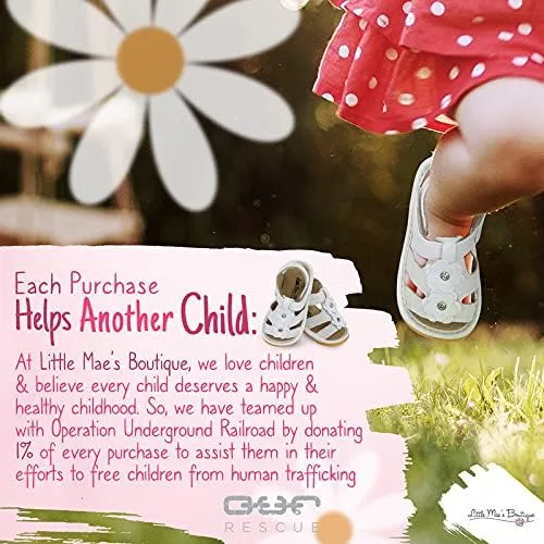Little Mae's Boutique Mary Jane Two Flower and Gleeful Squeaky Sandals for Toddler Girls, Walking Sandals with Removable Squeaker & Adjustable Strap - Soft Sole Sandals for Little Girls