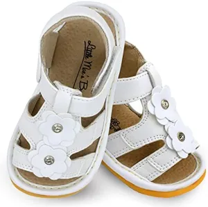 Little Mae's Boutique Mary Jane Two Flower and Gleeful Squeaky Sandals for Toddler Girls, Walking Sandals with Removable Squeaker & Adjustable Strap - Soft Sole Sandals for Little Girls
