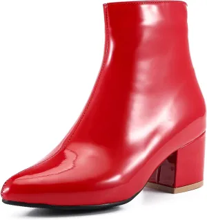 LIURUIJIA Womens Pointed Toe Ankle Boots Mid Chunky Heel Side Zipper Lined Fall Winter Fashion Boots