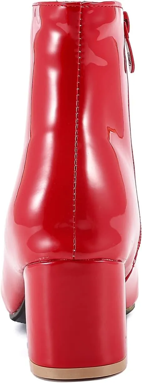 LIURUIJIA Womens Pointed Toe Ankle Boots Mid Chunky Heel Side Zipper Lined Fall Winter Fashion Boots