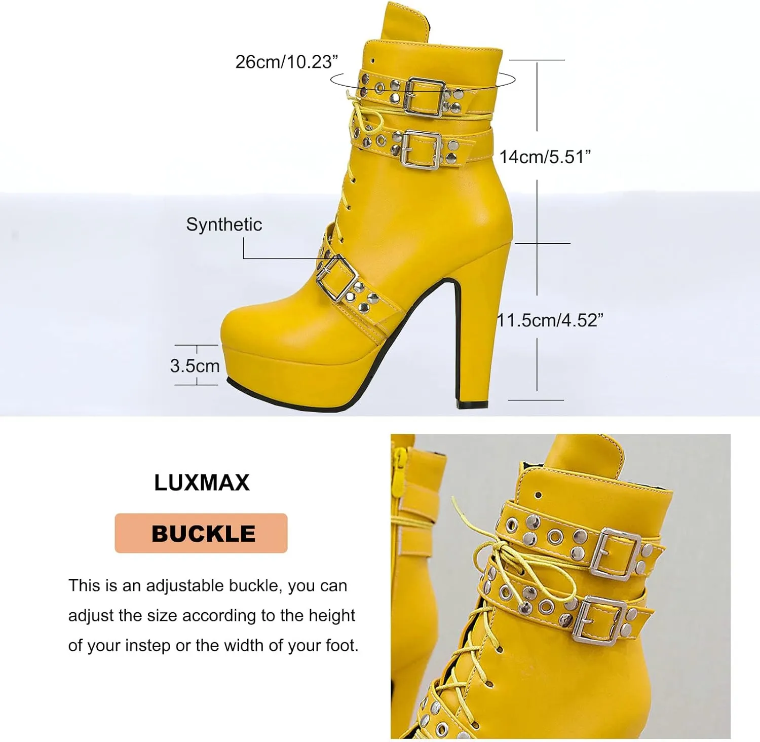 LUXMAX Women Lace Up Gothic Ankle Boots Platform Block Heel Punk Boots