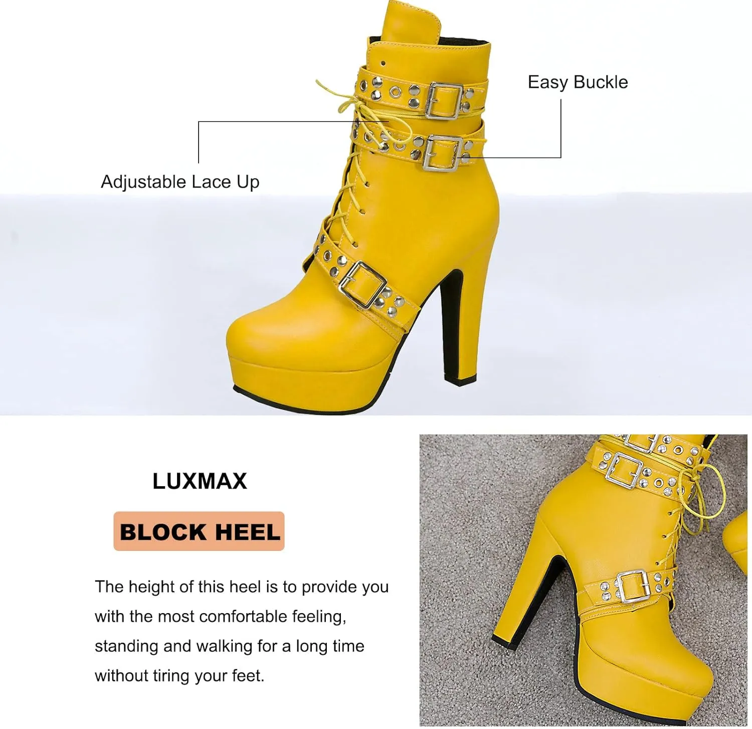 LUXMAX Women Lace Up Gothic Ankle Boots Platform Block Heel Punk Boots