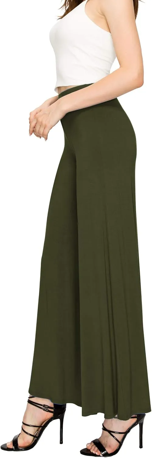 Made By Johnny Women's Solid Casual Comfy Stretchy Wide Leg Palazzo Lounge Pants