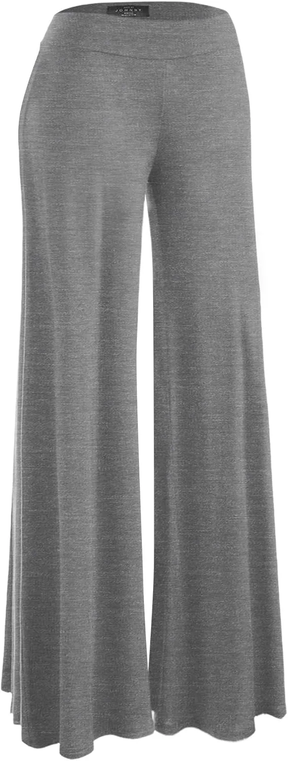 Made By Johnny Women's Solid Casual Comfy Stretchy Wide Leg Palazzo Lounge Pants