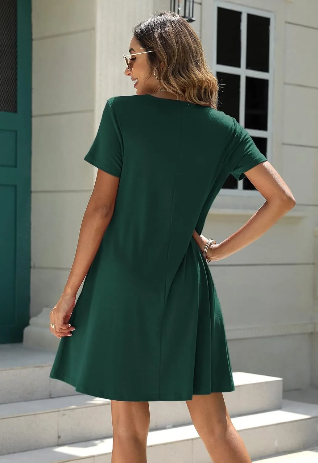 Manydress Women's Summer Casual T Shirt Dresses Short Sleeve Button Down Swing Dress with Pockets MY035