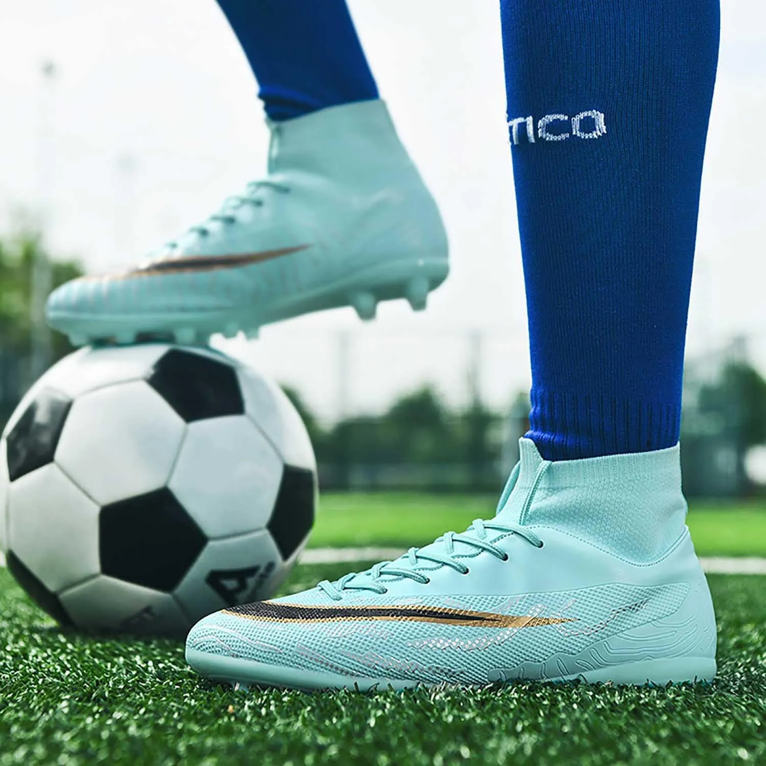 MEBAMY Men's Soccer Shoes Cleats Professional High Top Breathable Athletic Football Boots Outdoor Indoor Turf Field Professional Spikes Game Training Athletic for Boys Soccer Cleats